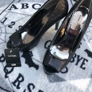 NWT Black Sequin Heels